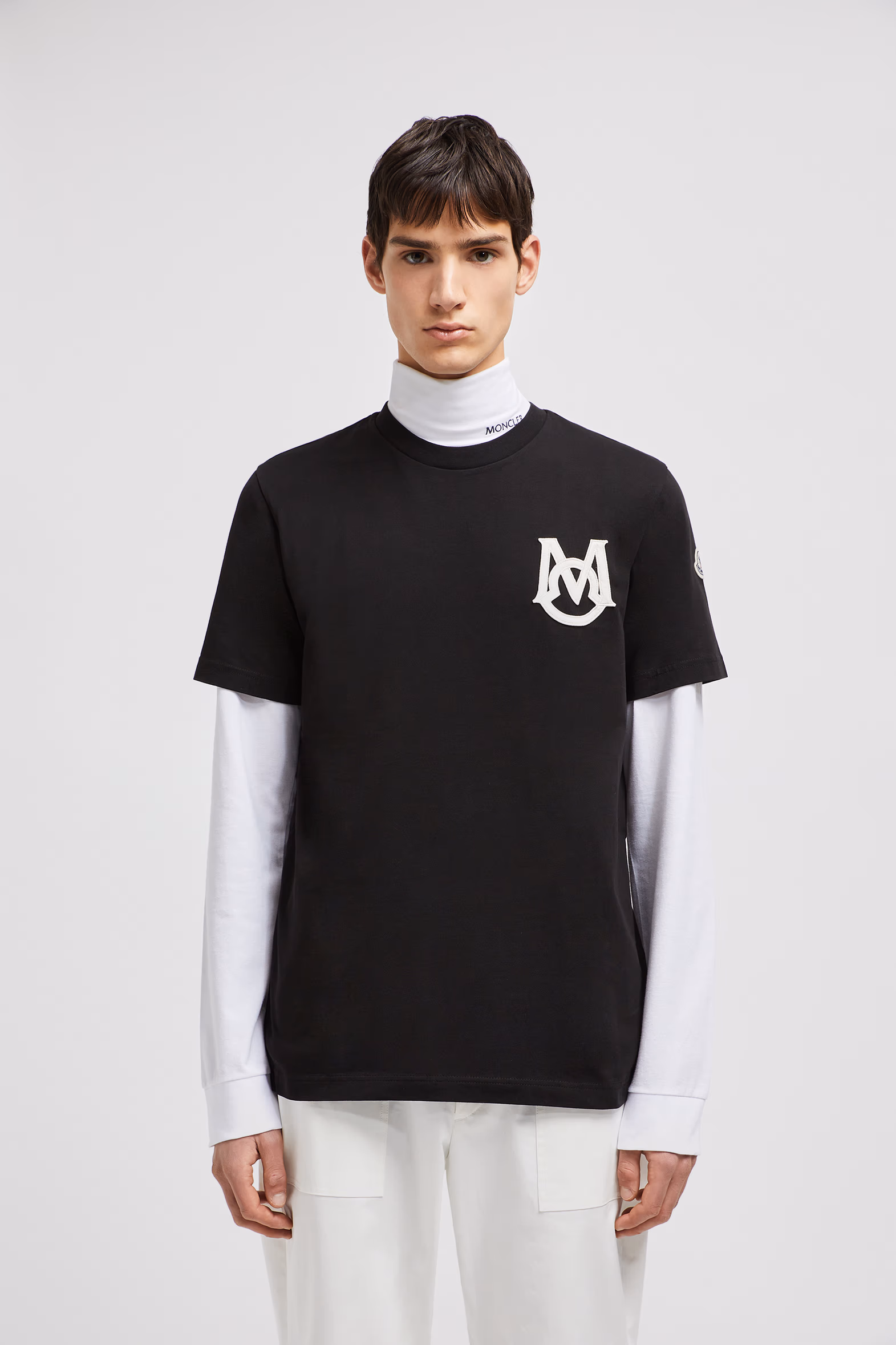 Camiseta de algodón con monograma Hombre Negro Moncler 3